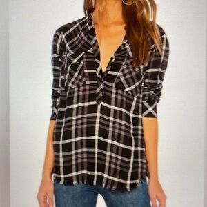 Rails Redding black plaid shirt with frayed hem sz S